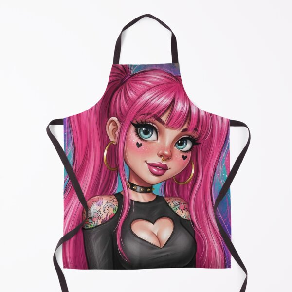 Item preview, Pink Goth Girl Portrait — Cute E‑Girl with Heart Cutout Top, Pigtails, Tattoos and Hoop Earrings designed and sold by Pixel Pout.