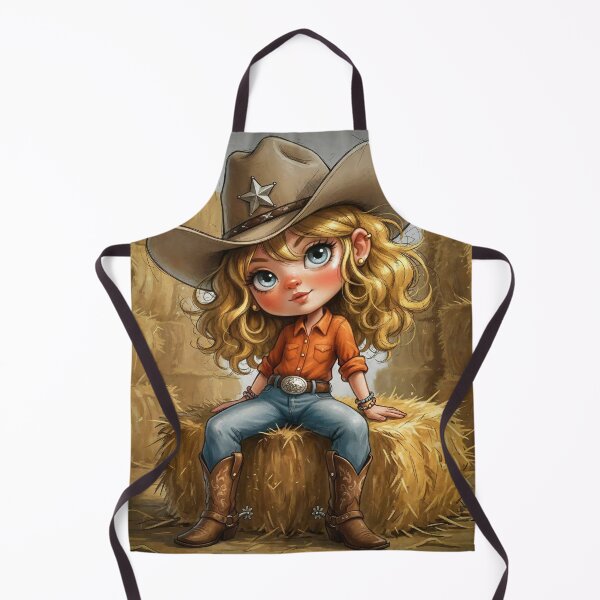 Item preview, Cute Cowgirl Sitting on Hay Bales — Western Cartoon Illustration with Hat, Boots and Sheriff Star designed and sold by Pixel Pout.