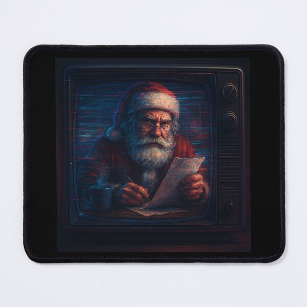 Item preview, Glitched Christmas Nostalgia – Santa Reviewing The List – Gift for Old-Soul Christmas Lover – Retro TV Glitch • Analog Scanline Texture designed and sold by JacobKAurumhead.