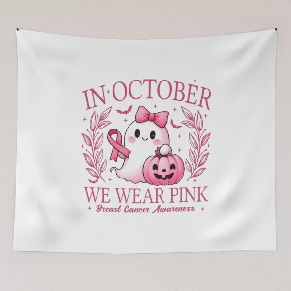 Item preview, In October We Wear Pink – Cute Ghost Breast Cancer Awareness designed and sold by MeowLoka ⭐⭐⭐⭐.