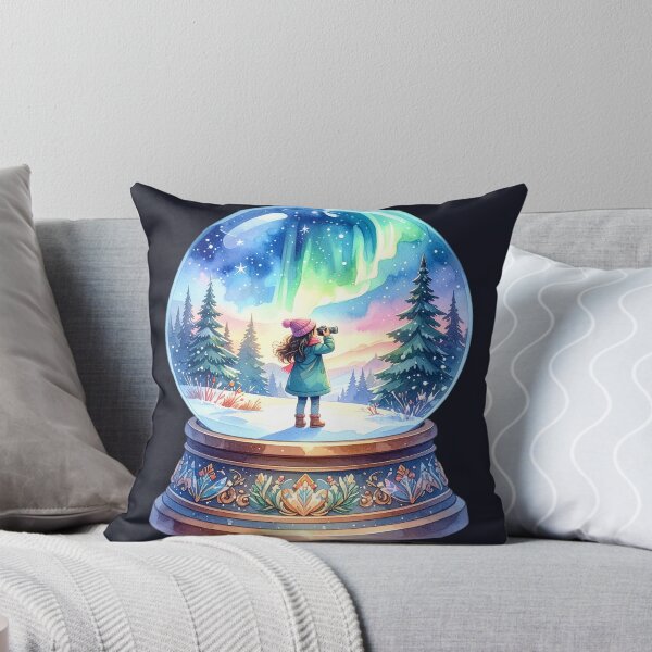 Item preview, Magical Northern Lights in a snow globe, girl photographs winter landscape designed and sold by LiskoDesign.