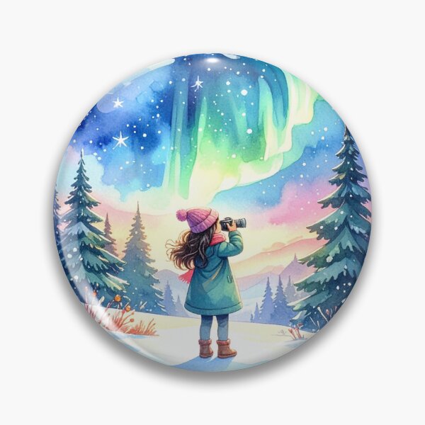 Item preview, Magical Northern Lights in a snow globe, girl photographs winter landscape designed and sold by LiskoDesign.