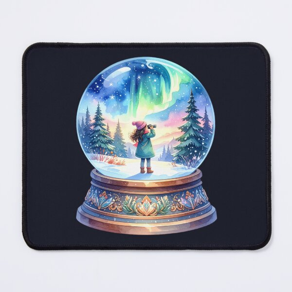 Item preview, Magical Northern Lights in a snow globe, girl photographs winter landscape designed and sold by LiskoDesign.