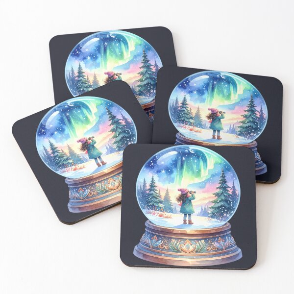 Item preview, Magical Northern Lights in a snow globe, girl photographs winter landscape designed and sold by LiskoDesign.