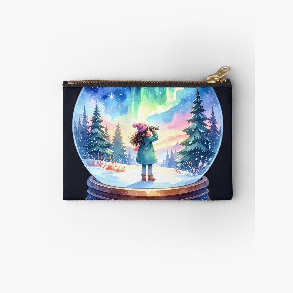 Item preview, Magical Northern Lights in a snow globe, girl photographs winter landscape designed and sold by LiskoDesign.