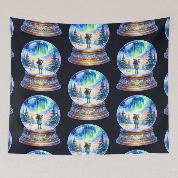 Item preview, Magical Northern Lights in a snow globe, girl photographs winter landscape designed and sold by LiskoDesign.