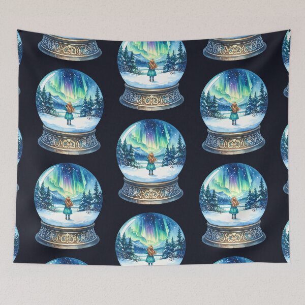 Item preview, Magical Northern Lights in a snow globe, girl photographed in the polar night designed and sold by LiskoDesign.