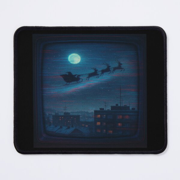 Item preview, Glitched Christmas Nostalgia – City Rooftop Sleigh Ride – Gift for Moon Lover – Retro TV Glitch • Analog Scanline Texture designed and sold by JacobKAurumhead.