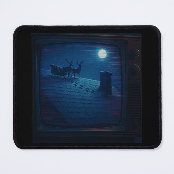 Item preview, Glitched Christmas Nostalgia – Rooftop Arrival – Gift for Christmas Lover – Retro TV Glitch • Analog Scanline Texture designed and sold by JacobKAurumhead.