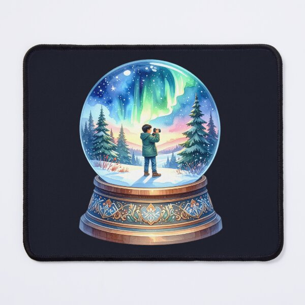 Item preview, Magical Northern Lights in a snow globe, boy photographed in the polar night designed and sold by LiskoDesign.