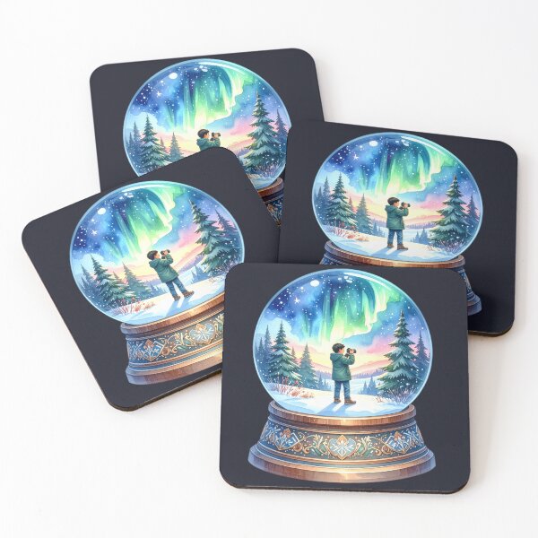 Item preview, Magical Northern Lights in a snow globe, boy photographed in the polar night designed and sold by LiskoDesign.