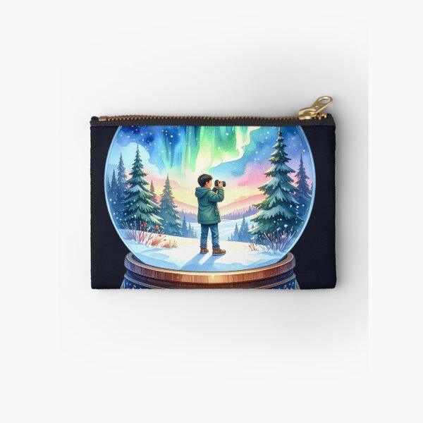Item preview, Magical Northern Lights in a snow globe, boy photographed in the polar night designed and sold by LiskoDesign.