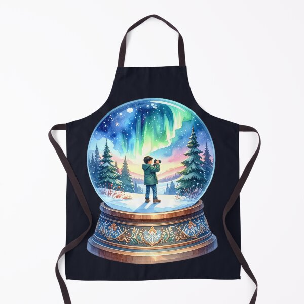 Item preview, Magical Northern Lights in a snow globe, boy photographed in the polar night designed and sold by LiskoDesign.