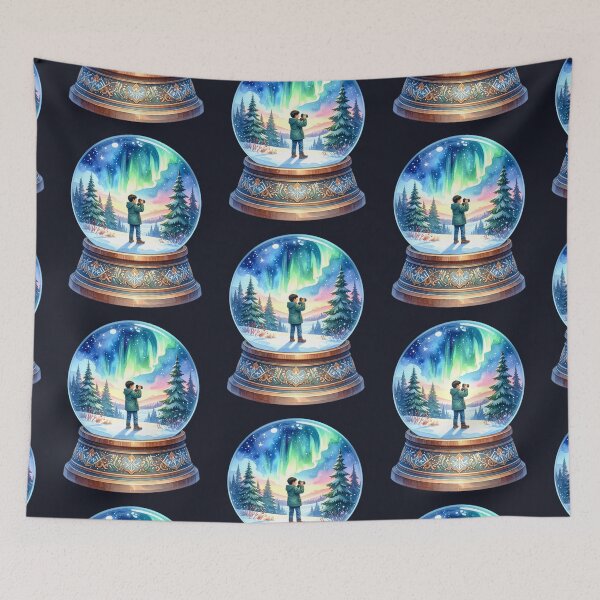 Item preview, Magical Northern Lights in a snow globe, boy photographed in the polar night designed and sold by LiskoDesign.
