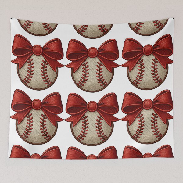 Item preview, Baseball with Red Bow Embroidery Design designed and sold by ArtfulWeave.