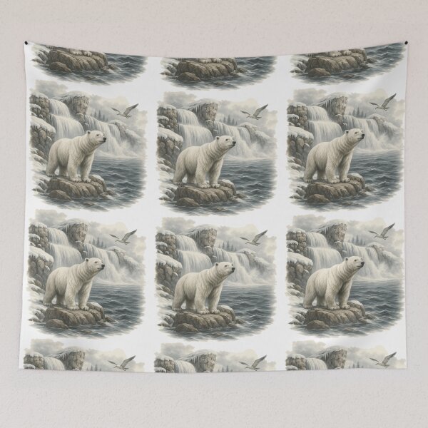 Item preview, Polar Bear and Waterfall Winter Scene designed and sold by ArtfulWeave.