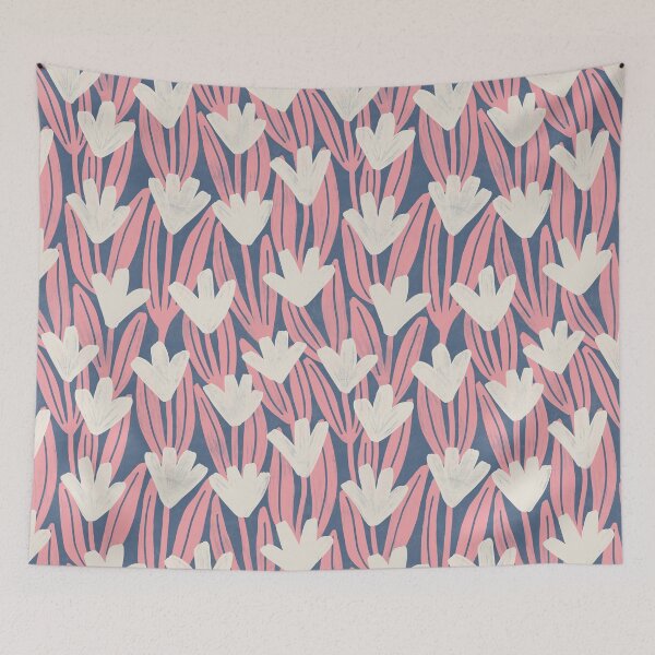 Item preview, Brushstroke rustic magnolia flowers - Slate blue and pink designed and sold by Illustrated by Nat.