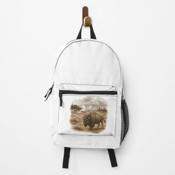 Item preview, American Bison in Mountain Valley Scene designed and sold by ArtfulWeave.