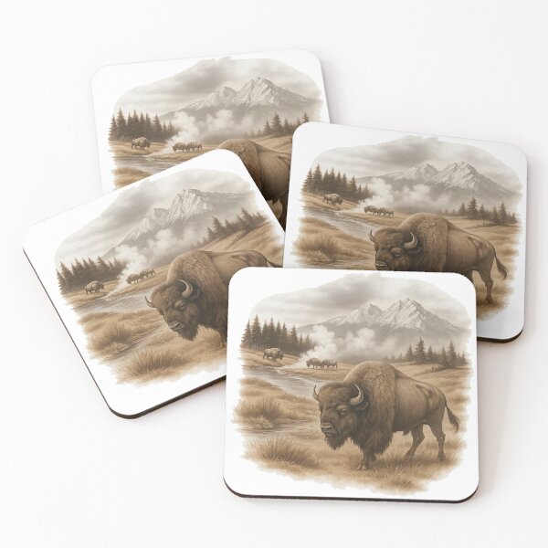Item preview, American Bison in Mountain Valley Scene designed and sold by ArtfulWeave.