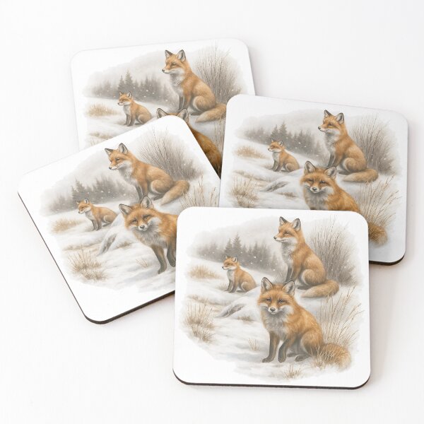 Item preview, Red Fox Family in Winter Landscape designed and sold by ArtfulWeave.