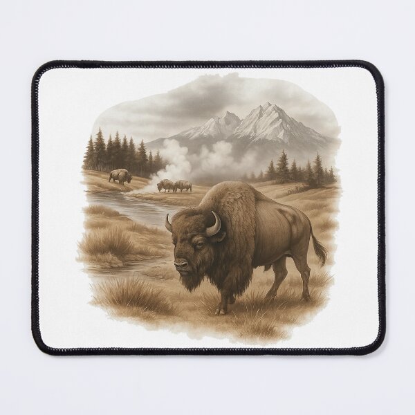 Item preview, American Bison in Mountain Valley Scene designed and sold by ArtfulWeave.