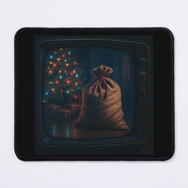 Item preview, Glitched Christmas Nostalgia – Santa’s Gift Sack by the Tree – Gift for Christmas Lover – Retro TV Glitch • Analog Scanline Texture designed and sold by JacobKAurumhead.