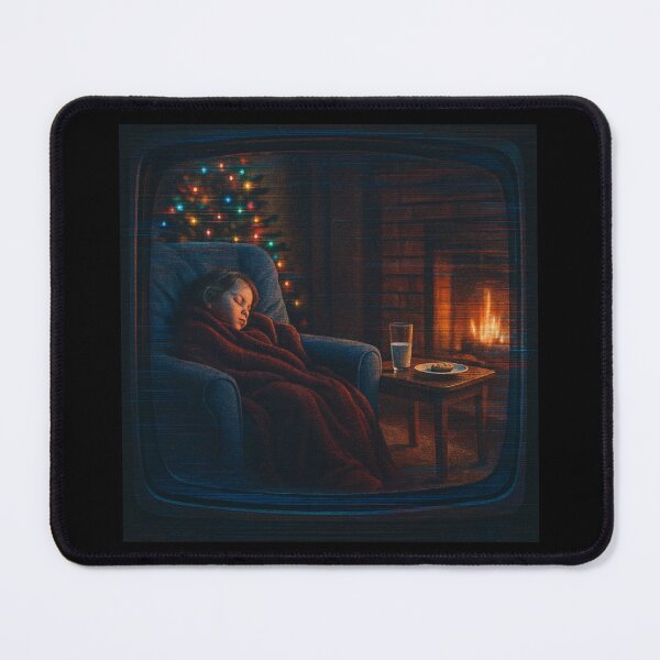 Item preview, Glitched Christmas Nostalgia – Christmas Eve Sleep by the Fire – Gift for Parent – Retro TV Glitch • Analog Scanline Texture designed and sold by JacobKAurumhead.