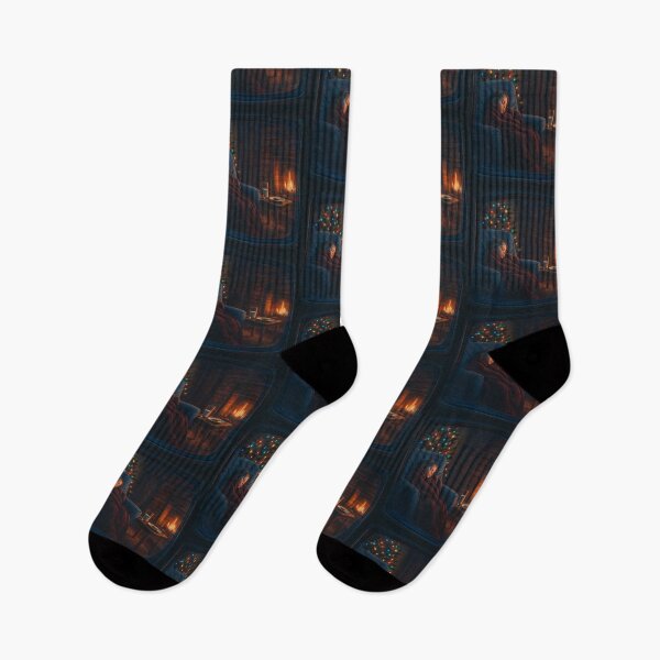 Item preview, Glitched Christmas Nostalgia – Christmas Eve Sleep by the Fire – Gift for Parent – Retro TV Glitch • Analog Scanline Texture designed and sold by JacobKAurumhead.