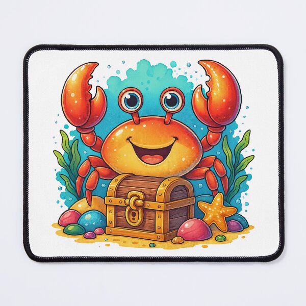 Item preview, Happy Cartoon Crab with Treasure Chest designed and sold by ArtfulWeave.