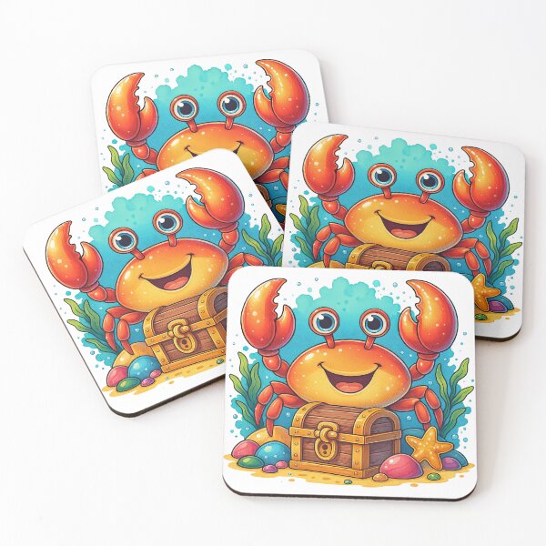Item preview, Happy Cartoon Crab with Treasure Chest designed and sold by ArtfulWeave.