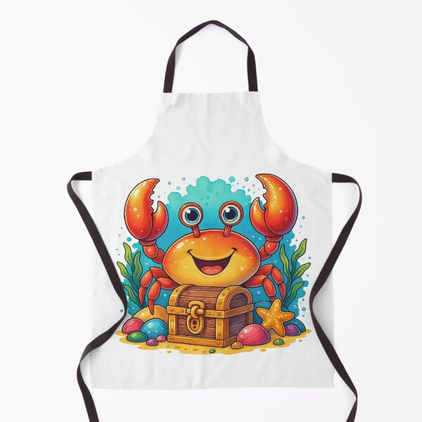 Item preview, Happy Cartoon Crab with Treasure Chest designed and sold by ArtfulWeave.