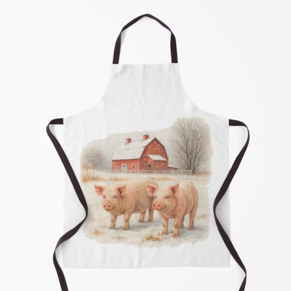 Item preview, Winter Farm Scene with Pigs and Red Barn designed and sold by ArtfulWeave.