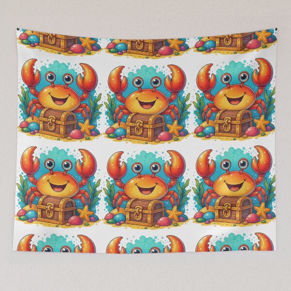 Item preview, Happy Cartoon Crab with Treasure Chest designed and sold by ArtfulWeave.