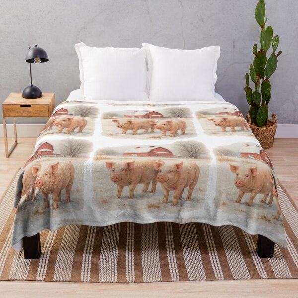 Item preview, Winter Farm Scene with Pigs and Red Barn designed and sold by ArtfulWeave.