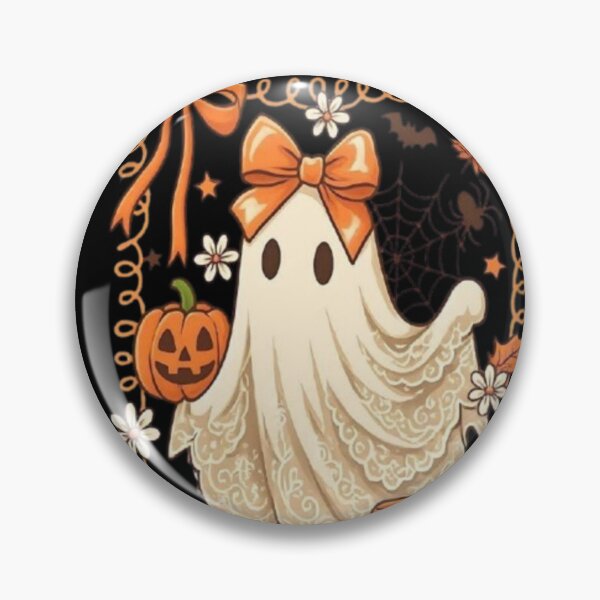 Item preview, Fantôme Kawaii avec Nœud Orange – Halloween Mignonne designed and sold by MeowLoka ⭐⭐⭐⭐.