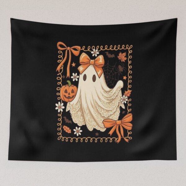 Item preview, Fantôme Kawaii avec Nœud Orange – Halloween Mignonne designed and sold by MeowLoka ⭐⭐⭐⭐.