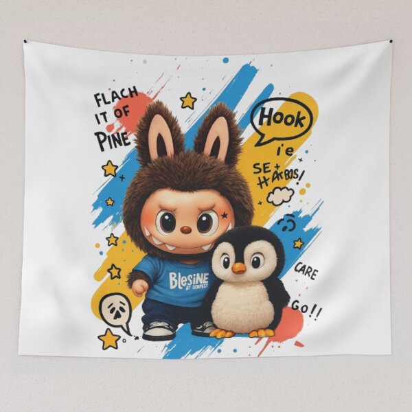 Item preview, Labubu et Pingouin Kawaii – Illustration Fun et Colorée designed and sold by MeowLoka ⭐⭐⭐⭐.