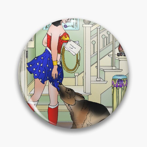 Item preview, German Sheppard tugs on Wonder woman's skirt designed and sold by djbarland.
