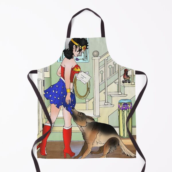 Item preview, German Sheppard tugs on Wonder woman's skirt designed and sold by djbarland.
