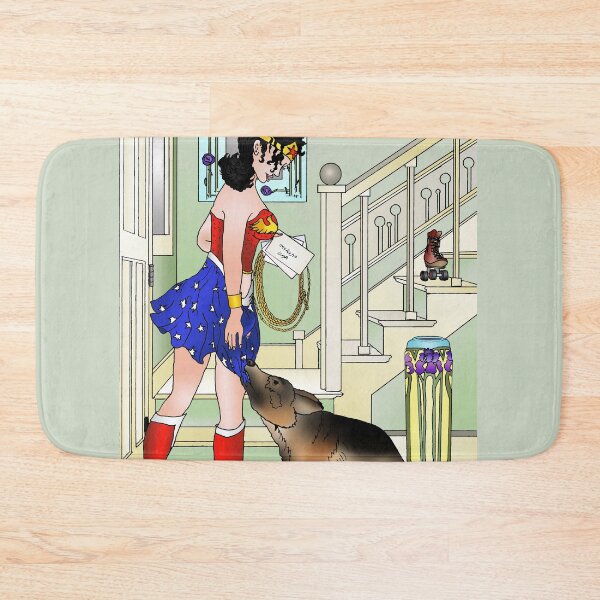 Item preview, German Sheppard tugs on Wonder woman's skirt designed and sold by djbarland.