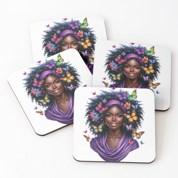 Item preview, Soft Grace | African Woman with Purple Butterflies and Floral Elegance designed and sold by Lulunza.