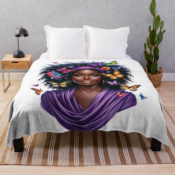 Item preview, Soft Grace | African Woman with Purple Butterflies and Floral Elegance designed and sold by Lulunza.