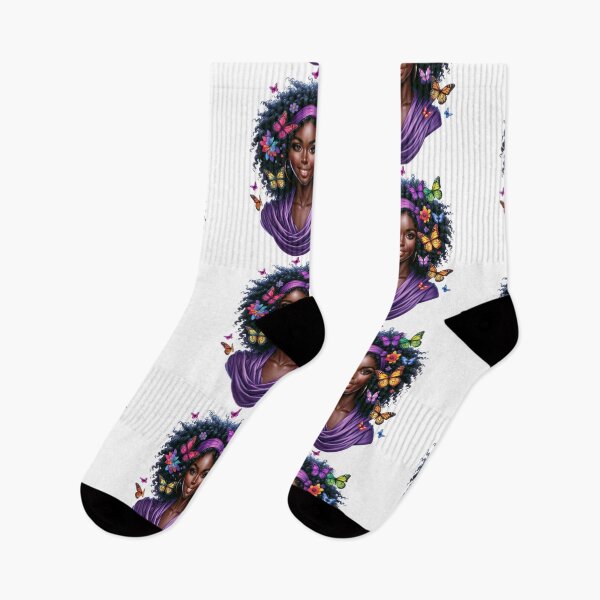 Item preview, Soft Grace | African Woman with Purple Butterflies and Floral Elegance designed and sold by Lulunza.
