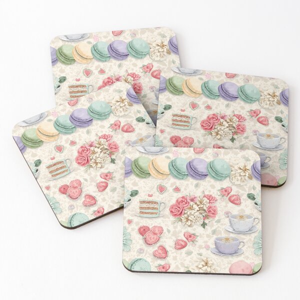 Item preview, Vintage Pastel Macarons and Teacups Shabby Chic Floral Pattern designed and sold by MoonlitDoodles1.