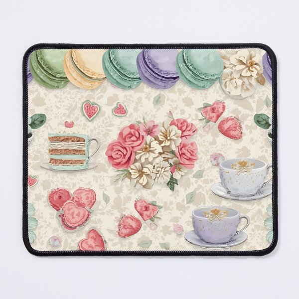 Item preview, Vintage Pastel Macarons and Teacups Shabby Chic Floral Pattern designed and sold by MoonlitDoodles1.