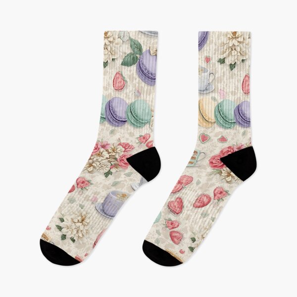 Item preview, Vintage Pastel Macarons and Teacups Shabby Chic Floral Pattern designed and sold by MoonlitDoodles1.