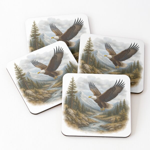 Item preview, Majestic Bald Eagle Over Mountain River designed and sold by ArtfulWeave.