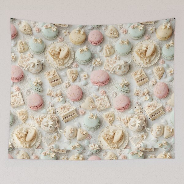 Item preview, Delicate Pastel Macaron and Porcelain Sweets White Lace Pattern designed and sold by MoonlitDoodles1.