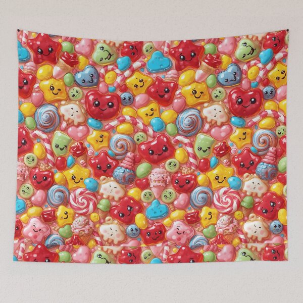 Item preview, Vibrant Kawaii Candy and Sweet Treats Happy Faces Pattern designed and sold by MoonlitDoodles1.