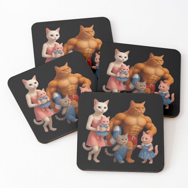 Item preview, Meow Meow Cat Family at the Beach – Funny AI Cat Art with Buff Dad and Cute Kittens designed and sold by love3617.
